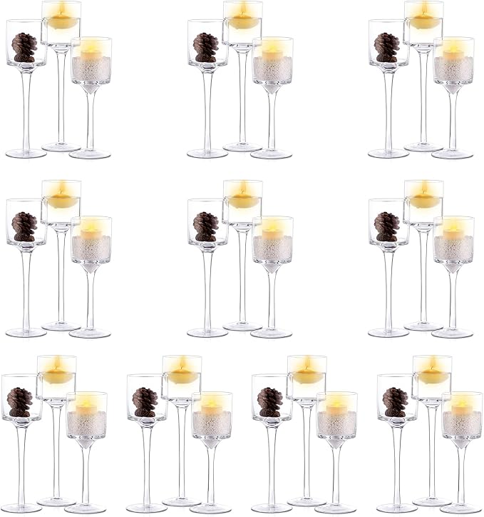 NUPTIO Glass Candle Holders, Long Stem Design by Nuptio