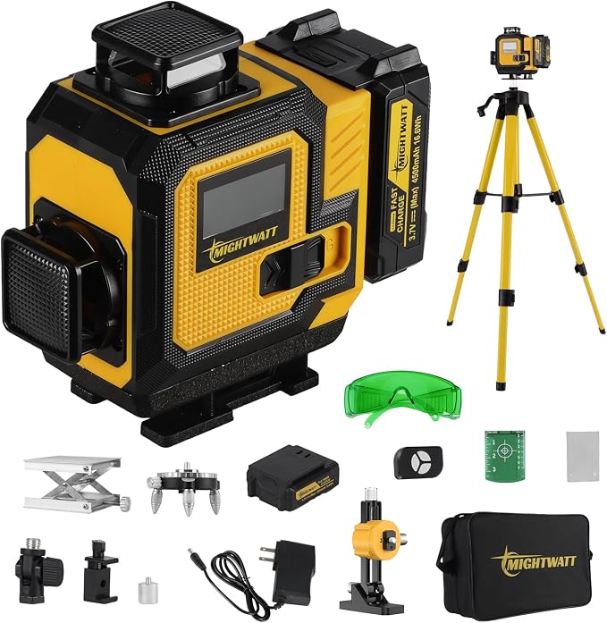 4D 16 Line 360° Self Level Green Laser Level Kit Tripod Battery Bracket | 360° by Unknown