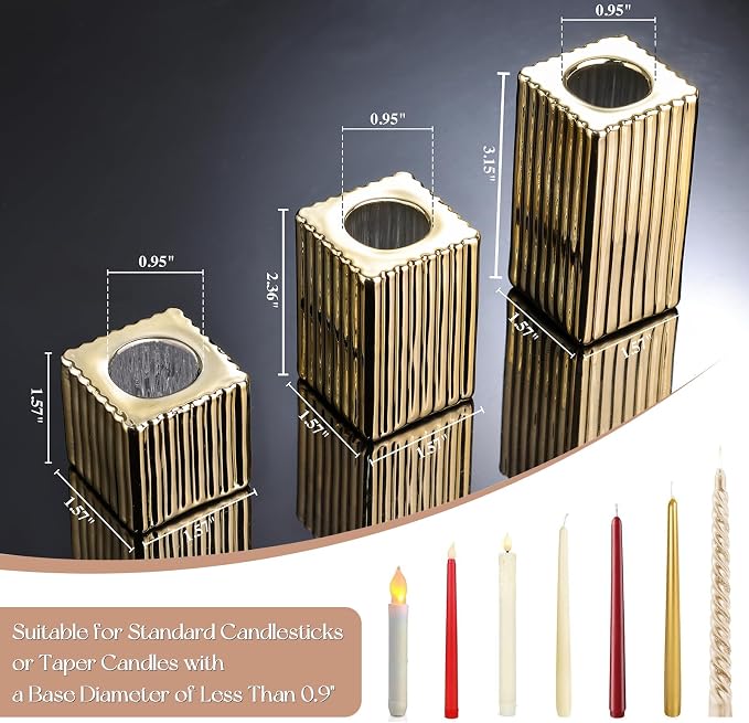 LETINE 12pcs Gold Vertical Stripe Glass Candlestick Holders - Image 2