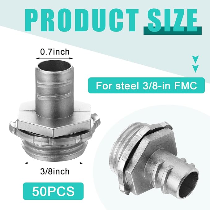 Relaxweex 50 Pack 3/8" Flex Screw-in Connector Metal-clad Cable Connectors Zinc - Image 2