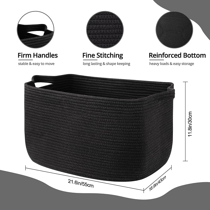 OIASKET 70L Large Blanket Basket, 21.6" x 16.9" x 11.8" Woven Storage Basket - Image 2