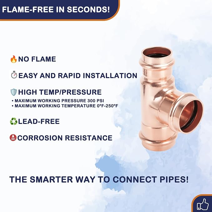 Copper Press Fittings 1/2 inch Tee PxPxP 10 Pack | LF Press Equal Tee - Image 3