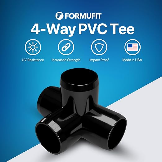 1” 4-Way Tee Furniture Grade PVC Fitting in Black, Made in USA, UV-Resistant - Image 2