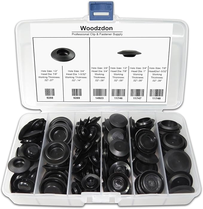 141 Pcs Auto Body Black Plastic Hole Plug Button and Flush Mount Sheet Metal by Woodzdon