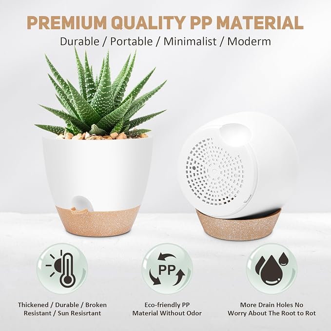 YNNICO 12 Inch Large Self Watering Plant Pot Set, Flower Pots - Image 2