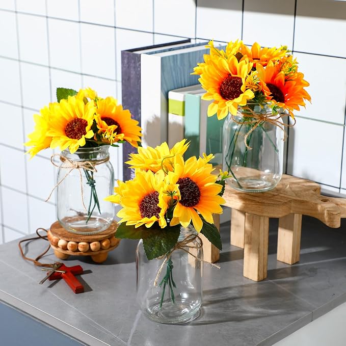 XunYee 10 Set Mason Jars for Centerpieces, Sunflower | Mason Jar Flower Vases - Image 4