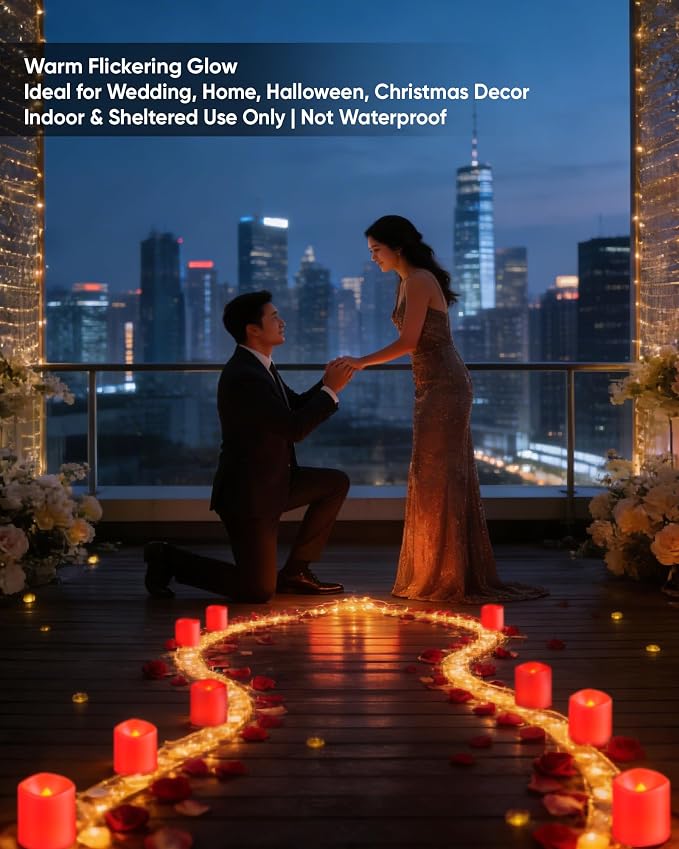 Homemory 12 Pack Red Flameless Flickering LED Votive Tealights Candles | - Image 7