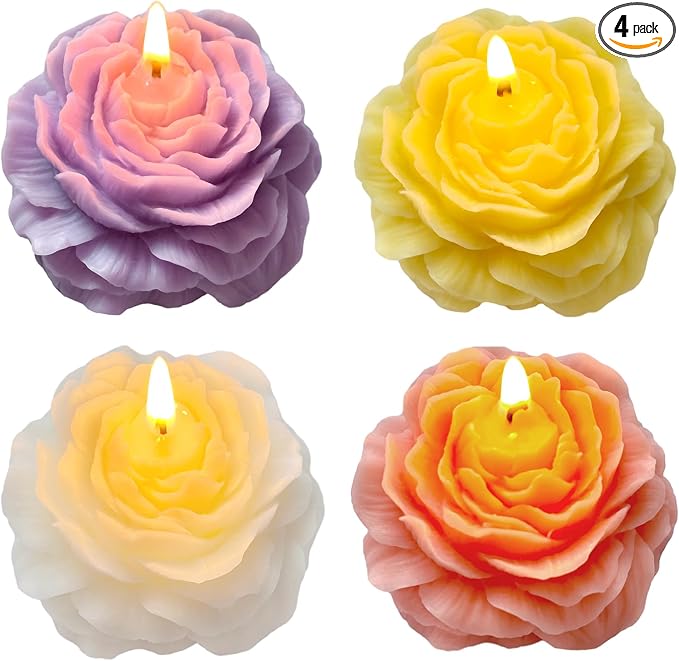 4 Pack Peony Flower Shape Candles by Peytanger