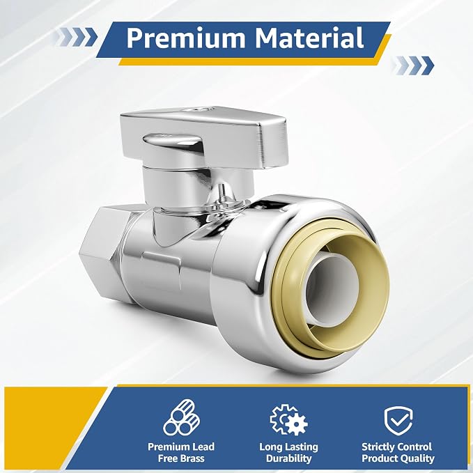 Push-Fit Straight Stop Valve 10-Pack, 1/2" Push x 3/8" OD Compression, 1/4 Turn - Image 4