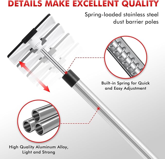 10FT Dust Barrier Poles 4Pack, Spring Retractable Zipper Wall Poles - Image 4