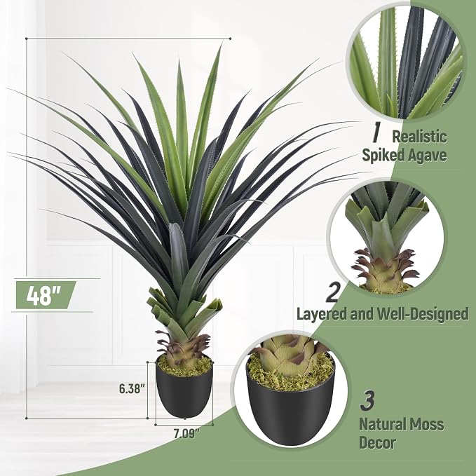 4ft Artificial Spiked Agave Plant, 48inch Faux Agave Plants Indoor Realistic - Image 5