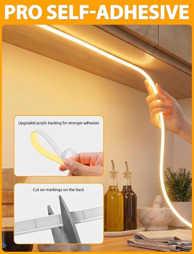Lamomo COB LED Strip Lights 20Ft, Warm White Dimmable Self-Adhesive Led Rope - Image 4