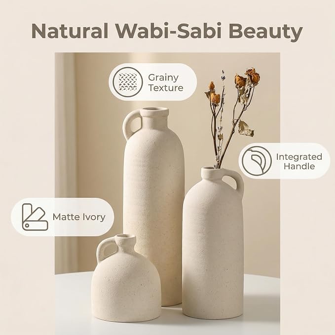 Flower Vase Set of 3, Ceramic Home Decor - Image 9
