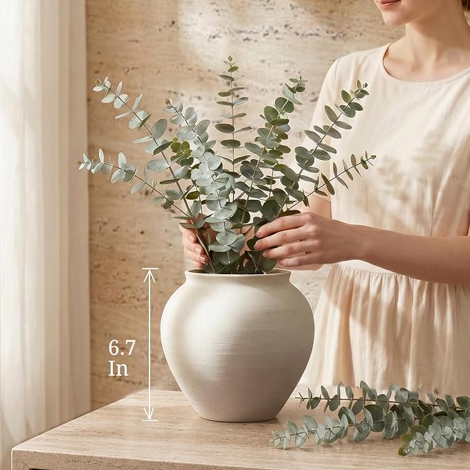 Ceramic Vase 6.7", Textured Ribbed Flower Vase - Image 4