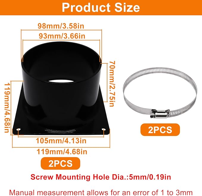 4 Inch Duct Connector Flange, Plastic Duct Dust Fittings Dryer Vent Connector - Image 2
