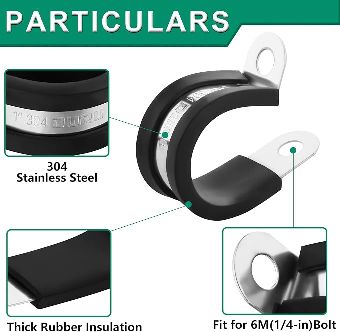 OURU 5/8 Inch Cable Clamps, Rubber Coated Insulated Clamps, 16mm | 304 - Image 2