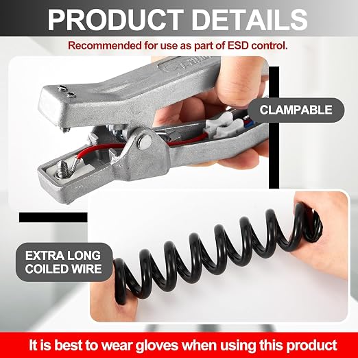 Copkim 2 Sets Insulated Ground Cable Clip 16.4ft Coiled Grounding Anti Static - Image 3