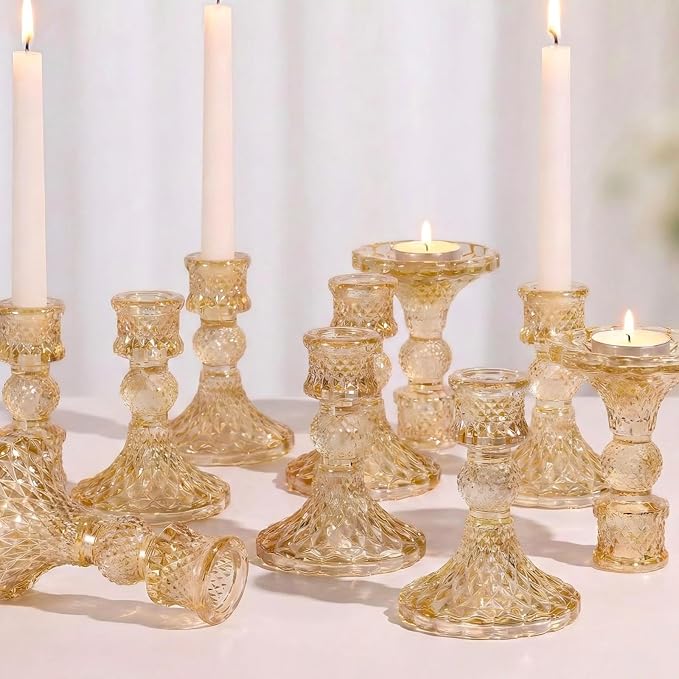 Gold Candle Holder Set of 12, Glass Taper Candle Holders Bulk | Gold by Simeitol
