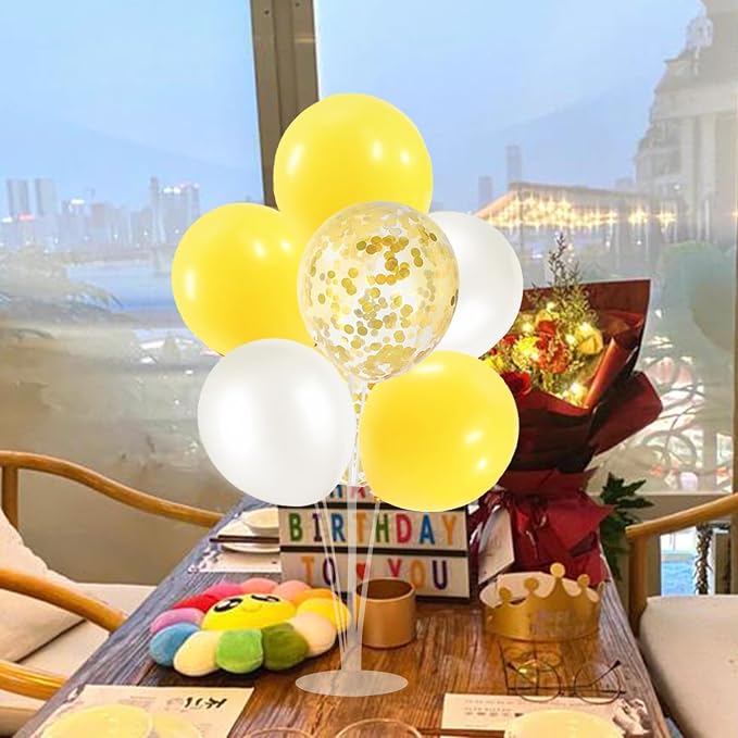 ZJDHPTY 4Set Yellow and White Balloon Stand Table Centerpiece Party Decor | - Image 4