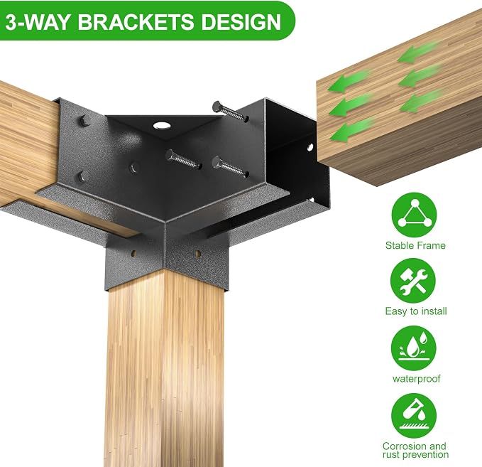 Pergola Brackets Kit for 4x4 Wood Beams, 3.58'' x 3.58'', 4 Pack | Heavy Duty - Image 4