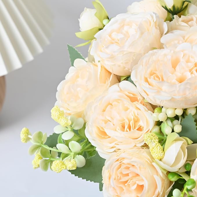 4 Packs Peonies Artificial Flowers, Champagne Silk Artificial Peonies | Fake - Image 7