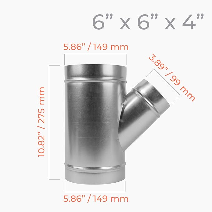 45° Degree Ø6 x 6 x 4 Inch Wye-Shape Duct Splitter - Image 2