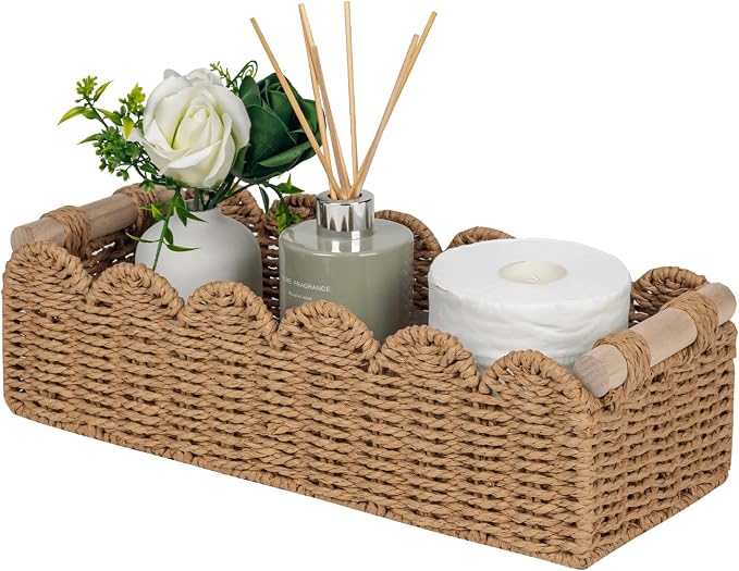 CubesLand Scalloped Toilet Paper Storage Basket W/Handle by CubesLand