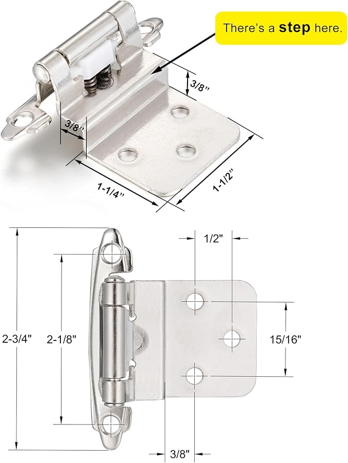 Brushed Nickel Cabinet Hinges, 3/8” Inset, 4 Pack | - Image 2