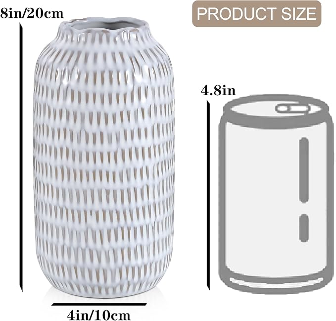 Ceramic Vase for Flowers – Modern Small Ribbed Textured Flower Vase for Home - Image 3
