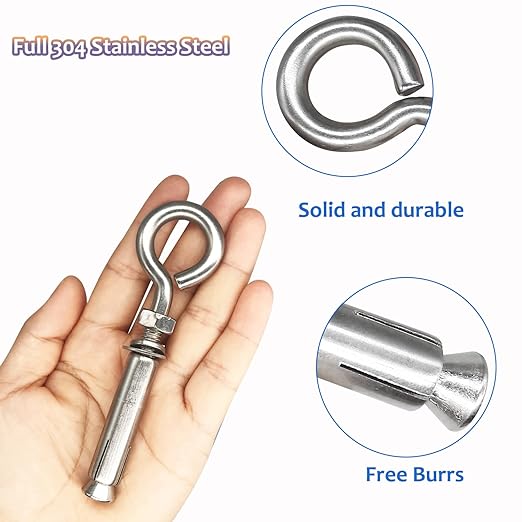 5/16" X 4-3/16" Expansion Concrete Wall Anchors Eyebolt Screw, Heavy Duty 304 - Image 5