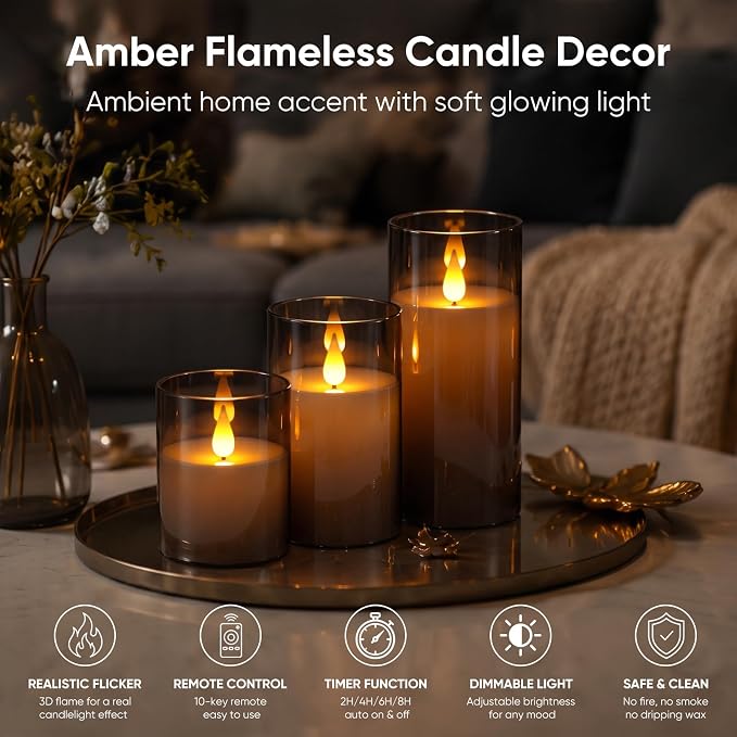 Homemory Gray Flameless Candles, Battery Operated Acrylic LED Pillar Candles - Image 2