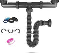 1-1/2" Double Bowl Kitchen Sink Drain Pipe Kit, Center Outlet Waste, by COLDDD