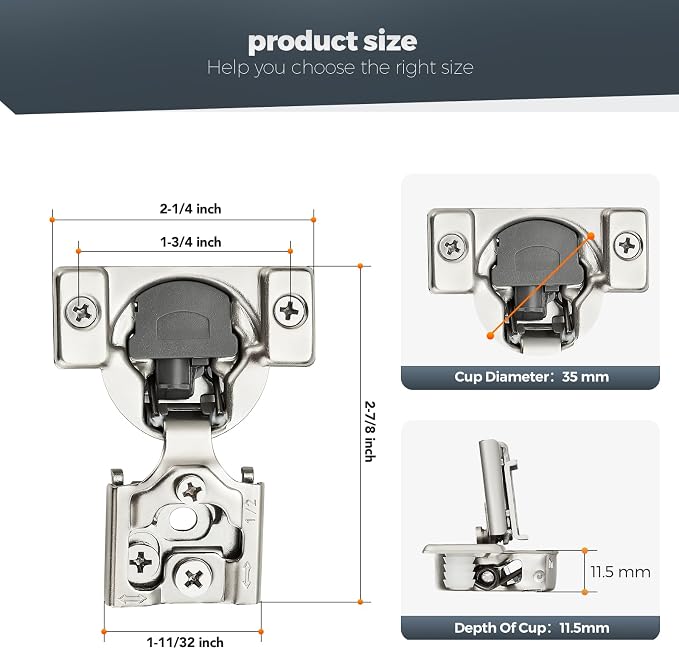 Satin Nickel Cabinet Hinges, 1/2 Inch Overlay, 2 Pack | Stainless Steel Build - Image 3