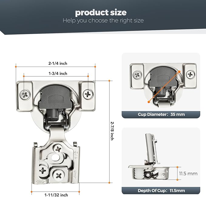 Satin Nickel Cabinet Hinges 1/2 Inch Overlay, 36 Pack | Stainless Steel Build - Image 3