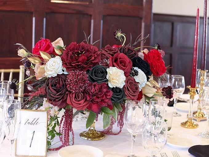 FACINOC Roses Artificial Flowers Burgundy Black Fake Flower Bulk - Image 6
