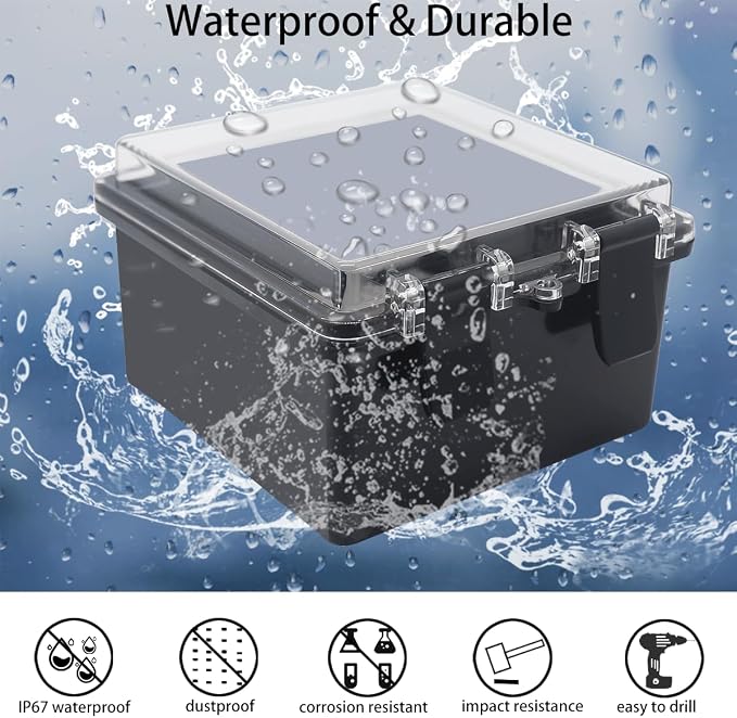 Junction Box, Hinged Black Clear Cover IP67 Waterproof ABS Project Box - Image 2