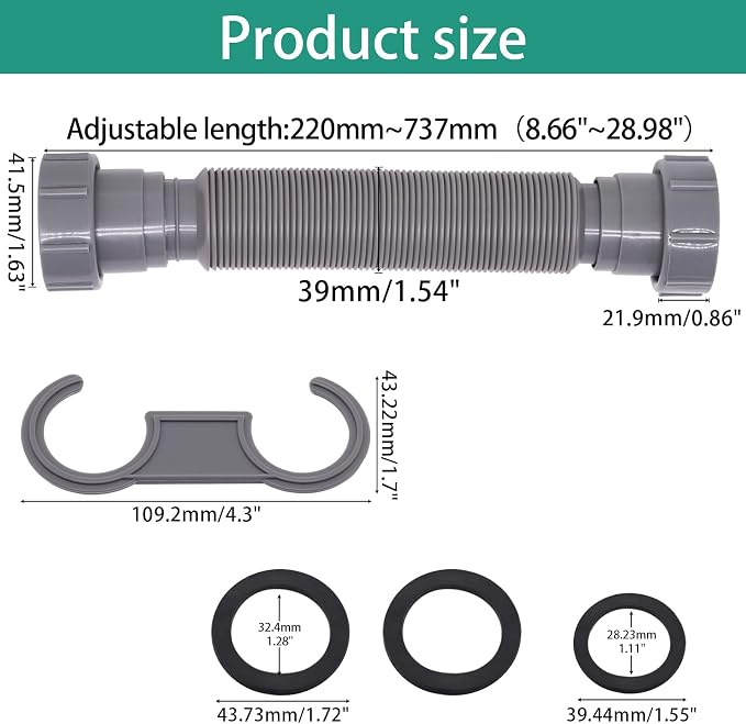 Sink Drain Pipe Kit, Flexible 1-1/2 Inch P Trap Kitchen Sink Plumbing Kit - Image 2