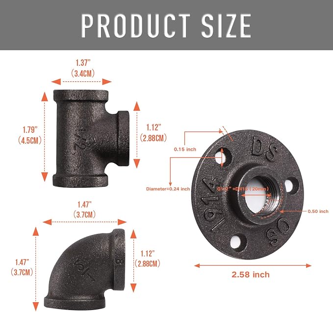 1/2" Pipe Fitting, 30 Pack Gray Floor Flange/Elbow/Tee Combo - Image 2