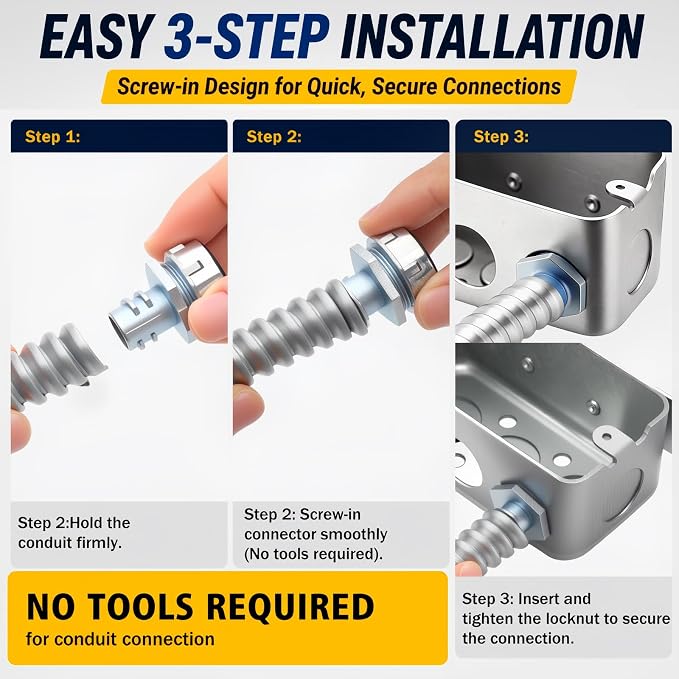 10 Pack 3/8 Inch Flex Connector Conduit Fitting Zinc Screw in Die Cast Emt - Image 4