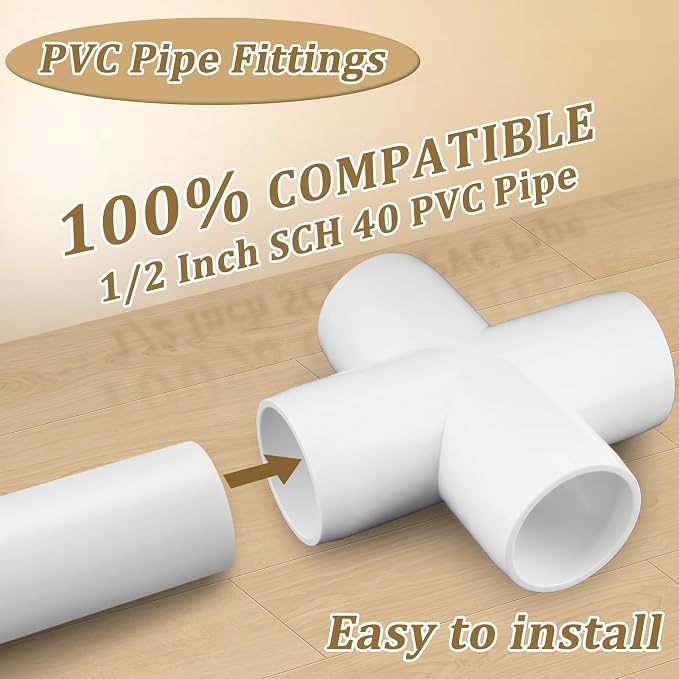 20-Pack 1/2" Cross PVC Fittings, Furniture Grade Pipe Fittings 4 Way - Image 3