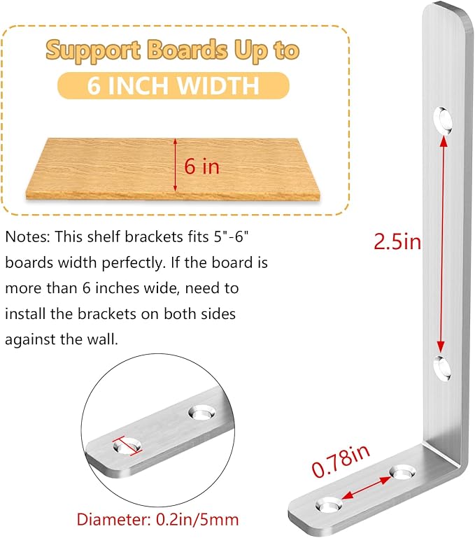 LSK 6PCS L Bracket, L 5"×H 2" Shelf Support Bracket, Max Load :42lb, Living Room - Image 4