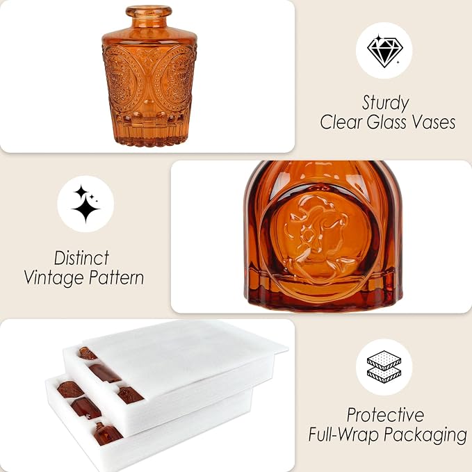 UPBUD Amber Glass Bud Vases Set of 36, Vintage Vase - Image 9