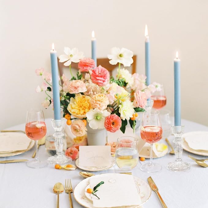 4.33" Tall Glass Candlestick Set of 6 Clear Crystal Candle Holders | - Image 6