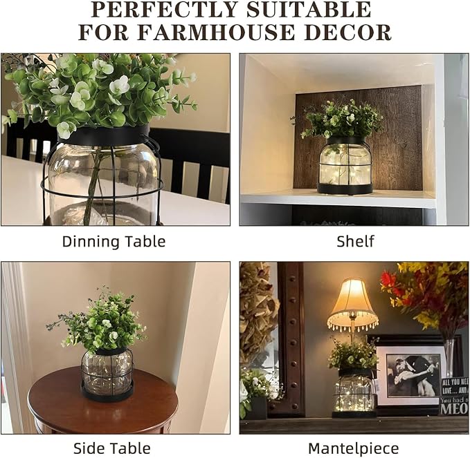Black Glass Farmhouse Vase Rustic Lantern Decor - Image 4
