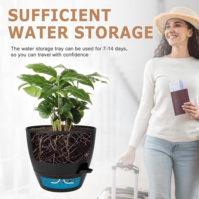 QRRICA Plant Pots 10/9/8/7.5/7 Inch Self Watering Pots, Plastic Flower Pots - Image 5