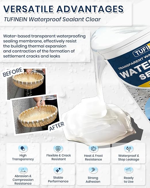 Waterproof Sealant 17.6oz Clear, TUFINEIN Transparent Waterproof Coating - Image 2