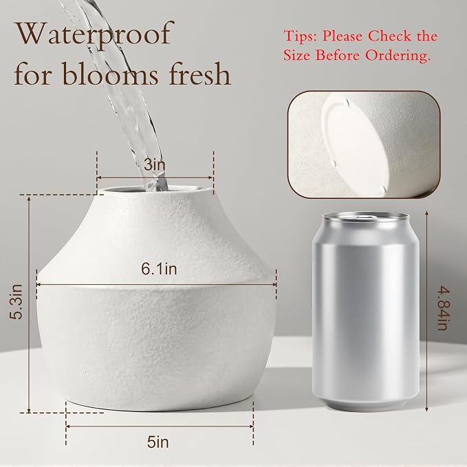 White Ceramic Flower Vase for Centerpieces, 5.2in Small Hydrangea Vase | - Image 2
