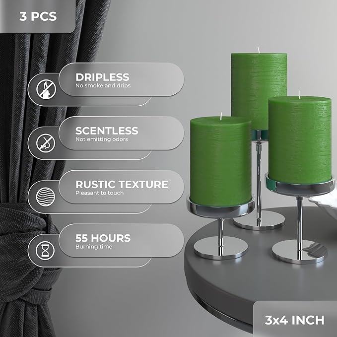 3x4 inch Grass Green Pillar Candles Set of 3 - Image 3
