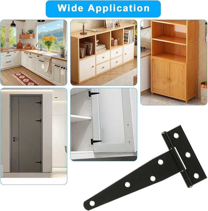 4 Pack 5 Inch T Strap Hinges Heavy Duty Black Outdoor Tee Hinge | Shed Door - Image 3