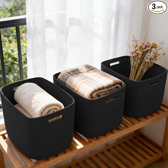 3 Pack Woven Baskets, Storage Baskets by HZFTJOY